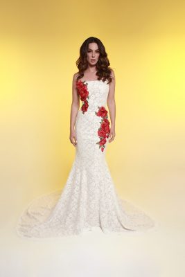 Vestido Sirena Flores Rojas